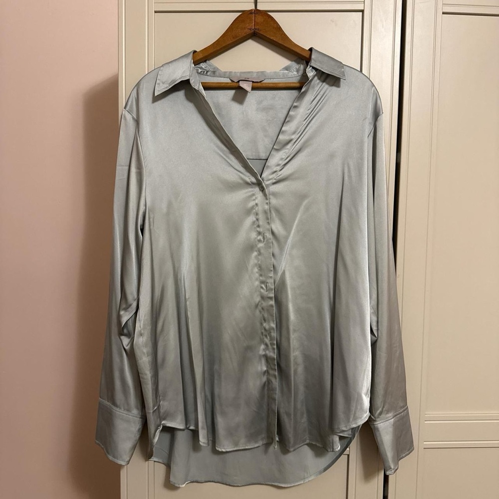 Teal Satin Button Down